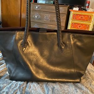 Metier large black leather tote